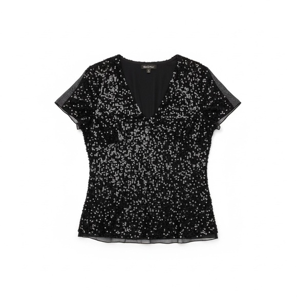 Adrianna Papell Tops - Adrianna Papell sequins Black short sleeve party  Blouse size 2X NWT